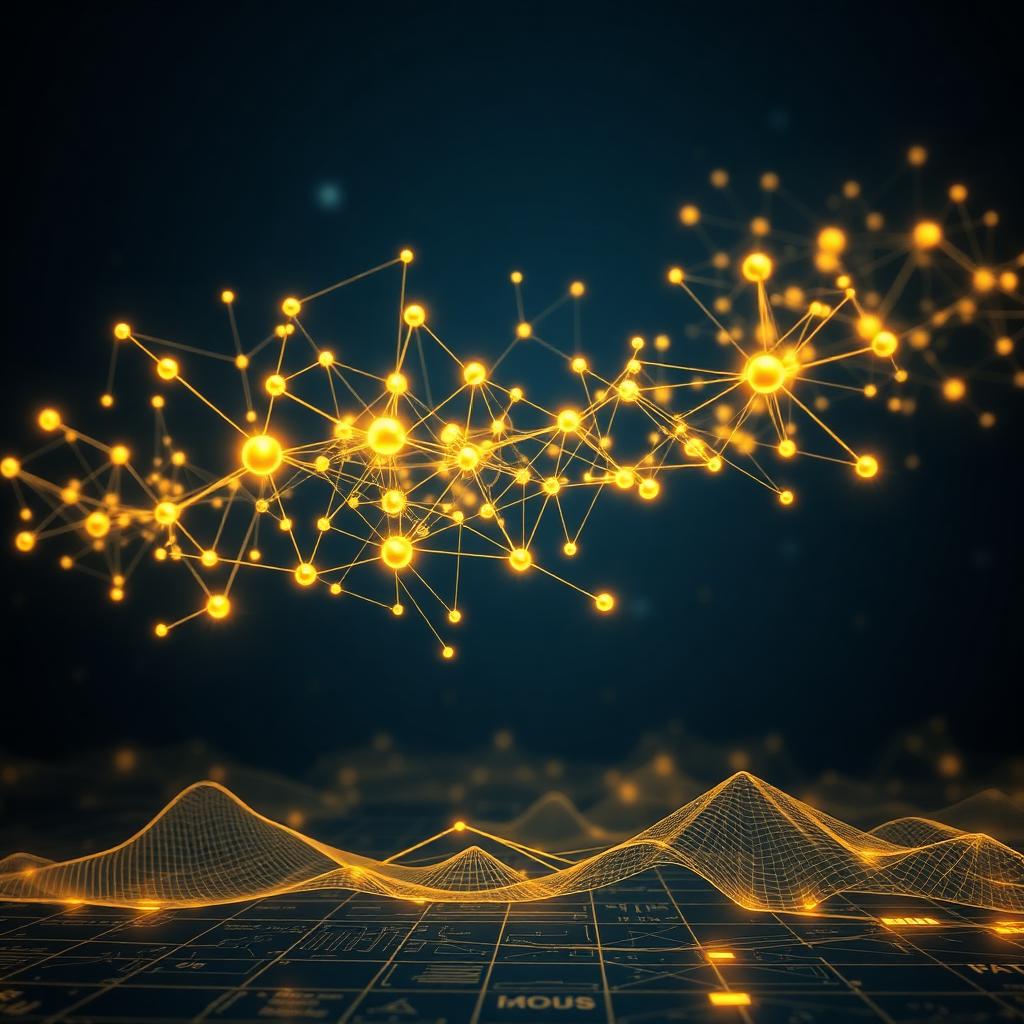 Gold circuit-board and patent document motifs on a deep navy background